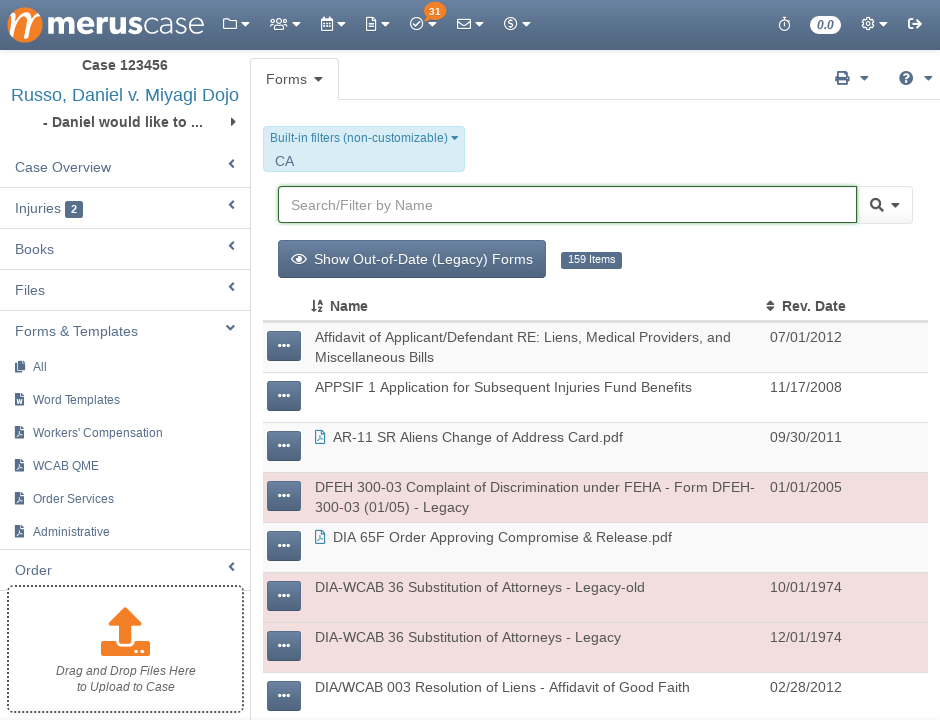 Forms and Templates Menu