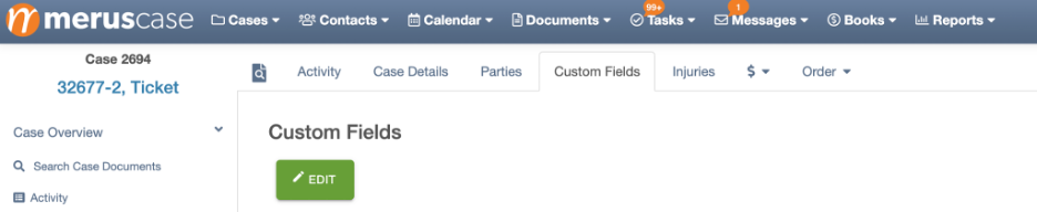 Custom Fields tab in a case file