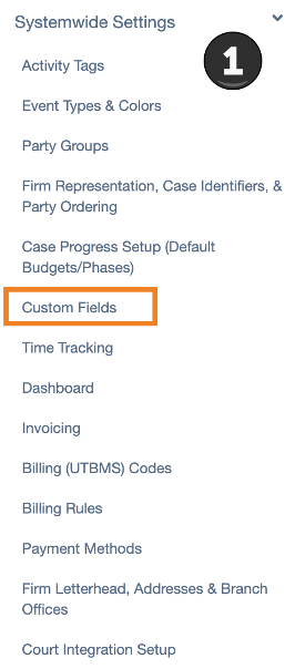 Step one of Custom Fields setup