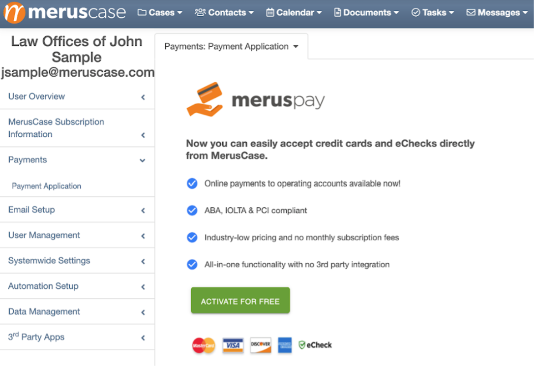 MerusPay Application Page