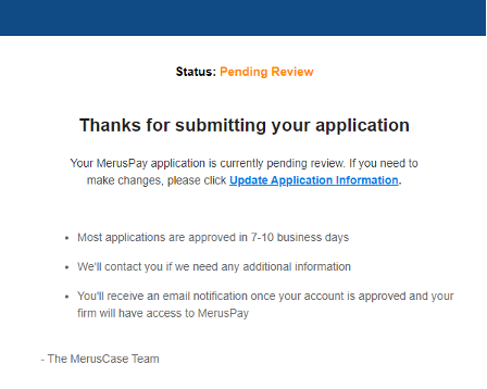 MerusPay Application Submission Email