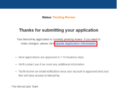 MerusPay Edit Application Email Link