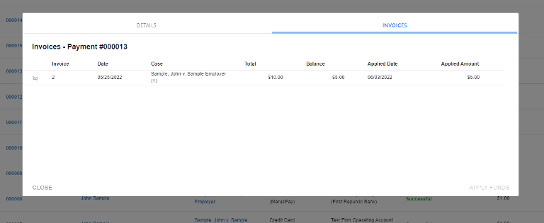 Payments Details View Invoice Tab