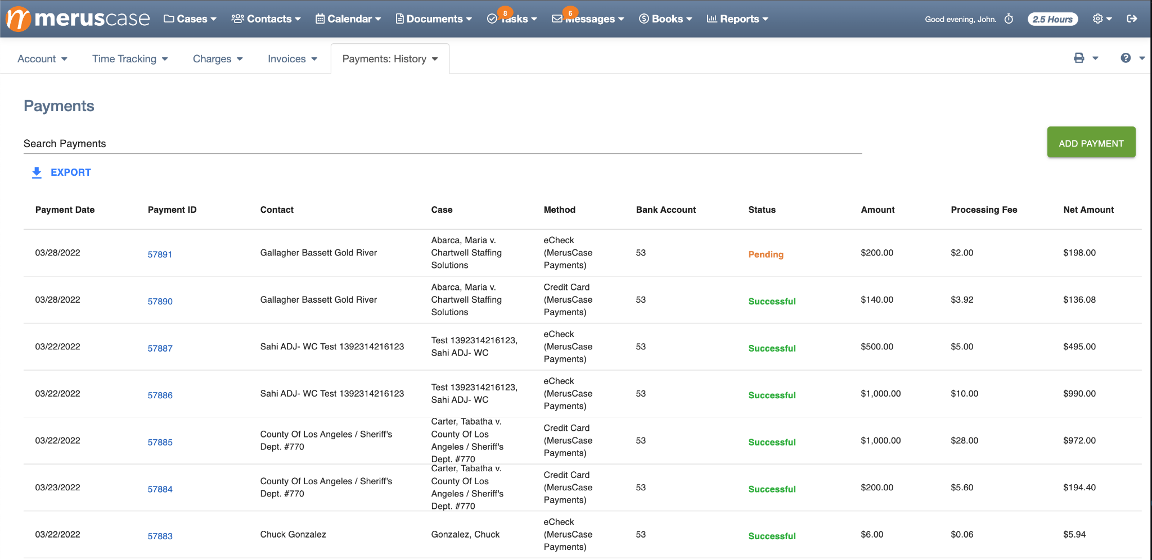 Payments History Table