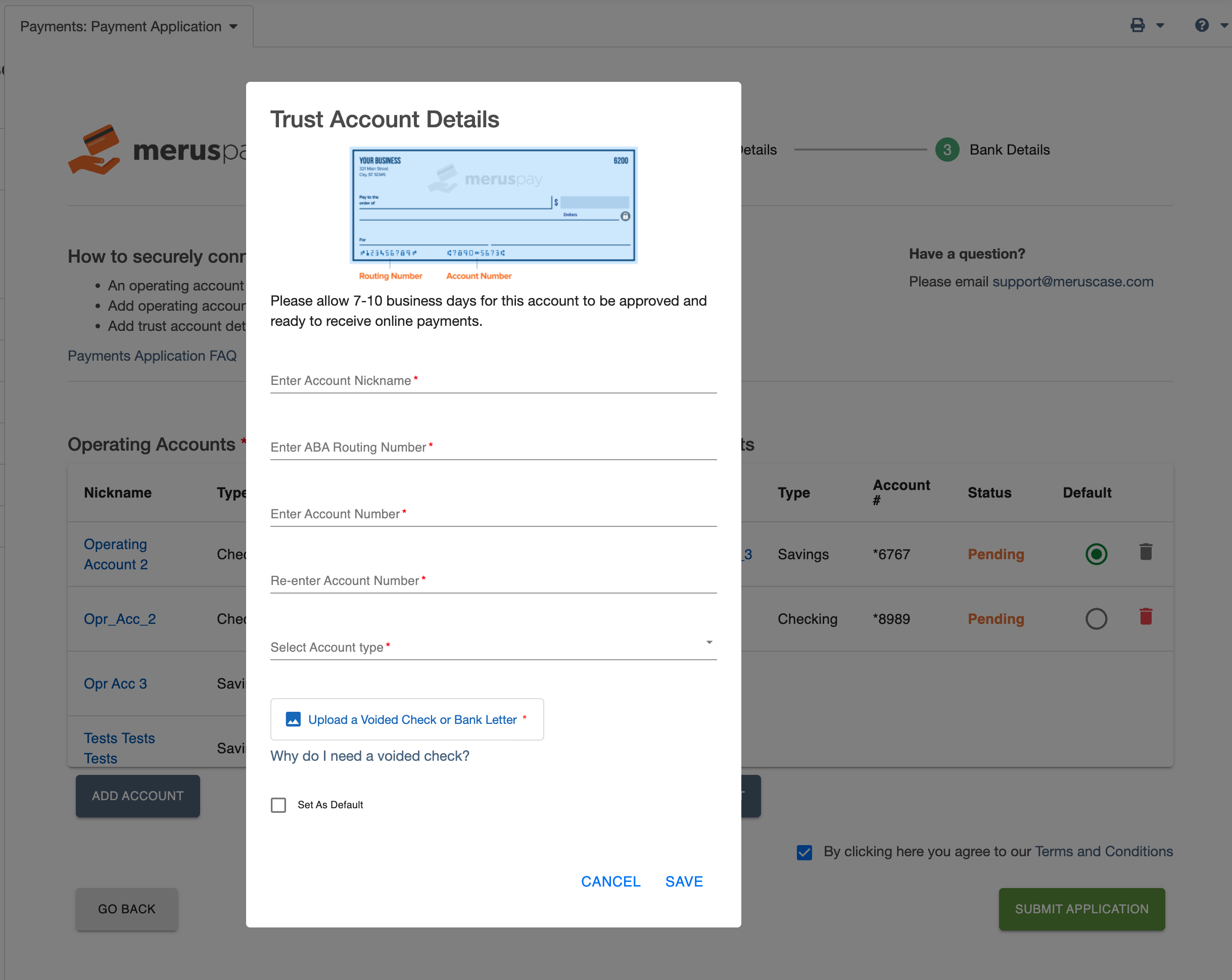 MerusPay Trust Account Details